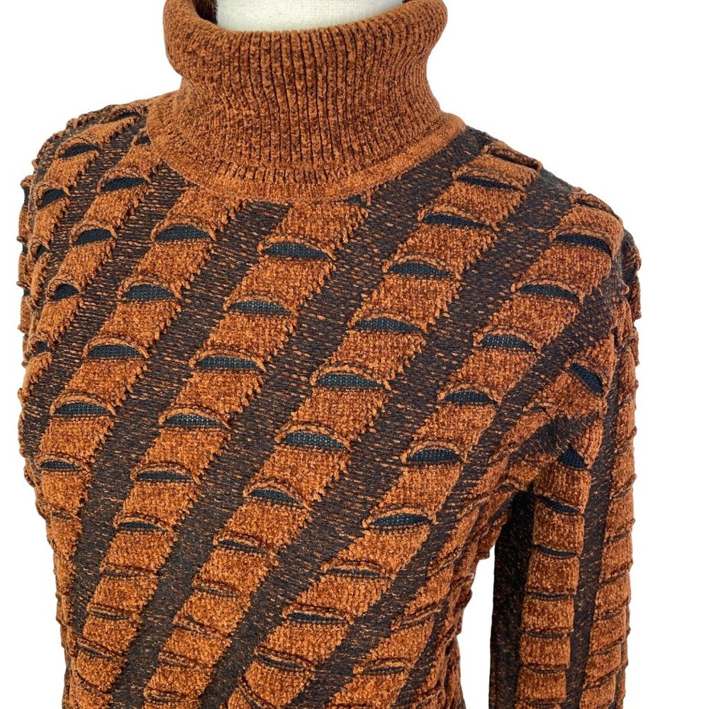 NWT Angel Design by Sabri Ozel rust brown black turtle neck chenille sweater XL - Picture 2 of 12